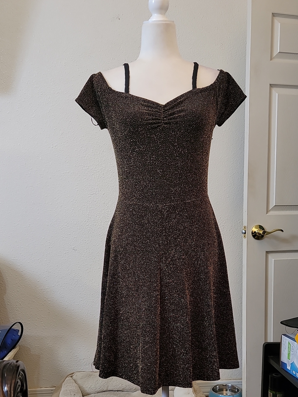 Angie Metallic BLACK Off-Shoulder Mini Dress